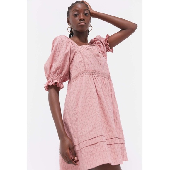 Urban Outfitters | Embroidered Puff Sleeve Babydoll Dress - Picture 6 of 7